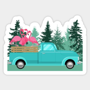 Flamingos Christmas Caroling Party Sticker